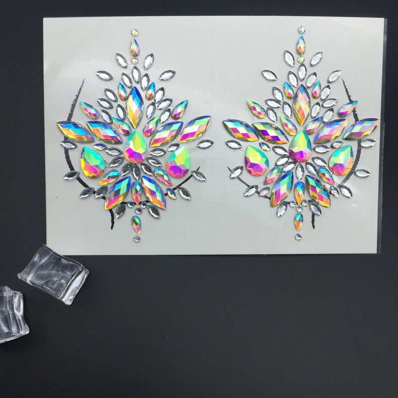 Leoars Body Gems Sticker, 2-Pack Halloween Rainbow Body Jewes Gliiter for Music Festival - Image 3